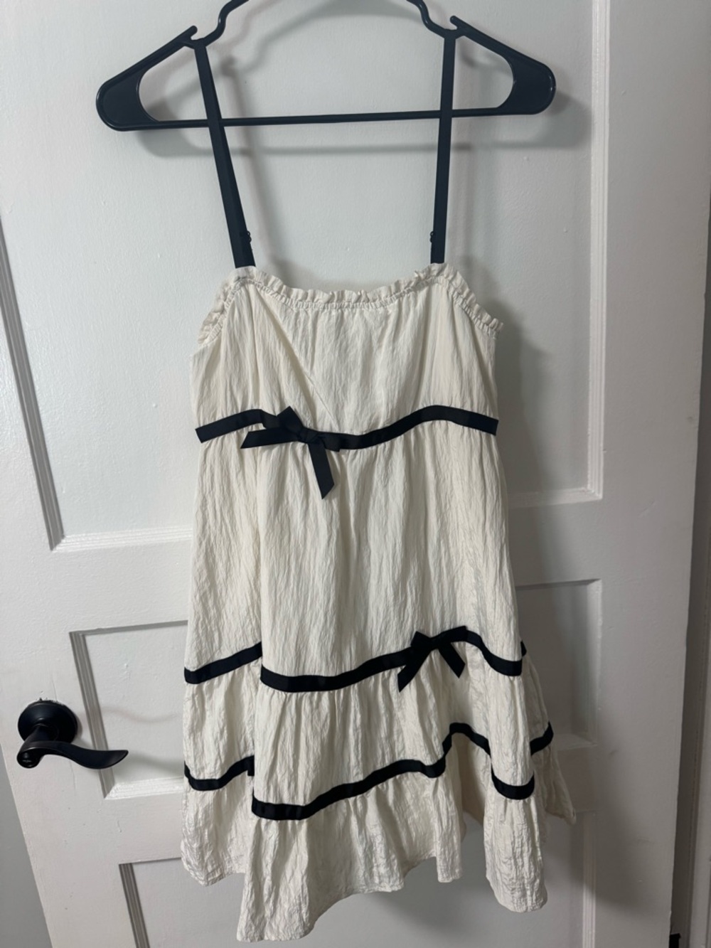 Women’s White Dress with Black Trim and Bows - Picture 2 of 4